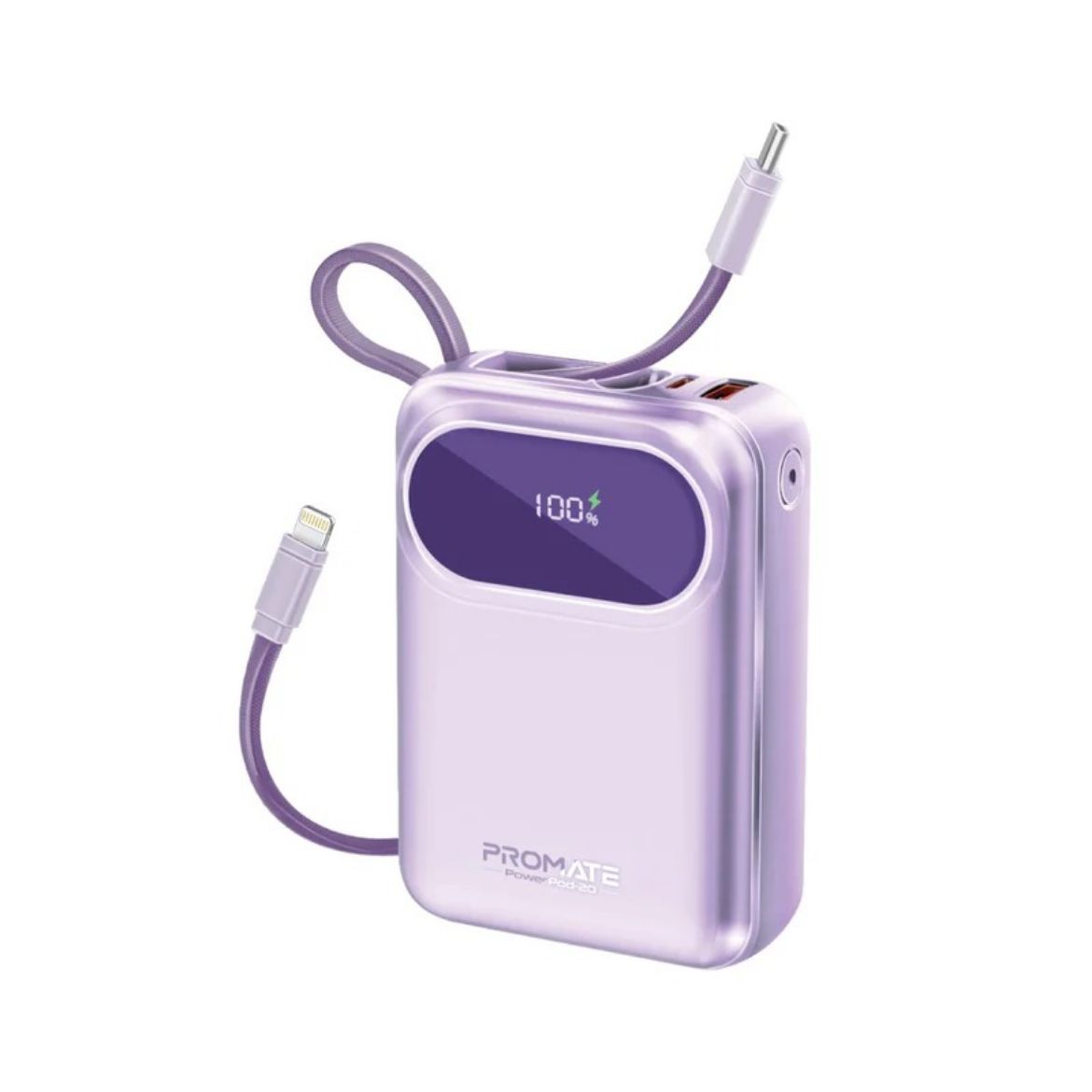Picture of Promate 20000mAh Ultra Compact 35W SuperSpeed™ Power Bank with Built-In USB-C & Lightning Cable - Purple