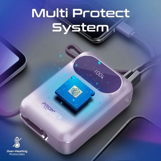 Picture of Promate 20000mAh Ultra Compact 35W SuperSpeed™ Power Bank with Built-In USB-C & Lightning Cable - Purple