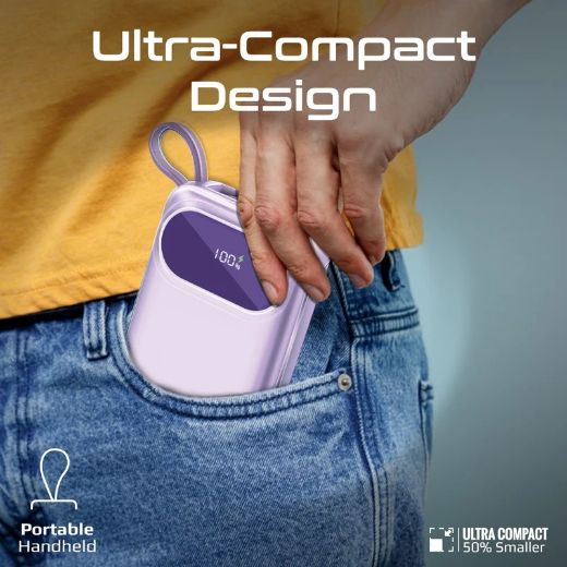 Picture of Promate 20000mAh Ultra Compact 35W SuperSpeed™ Power Bank with Built-In USB-C & Lightning Cable - Purple